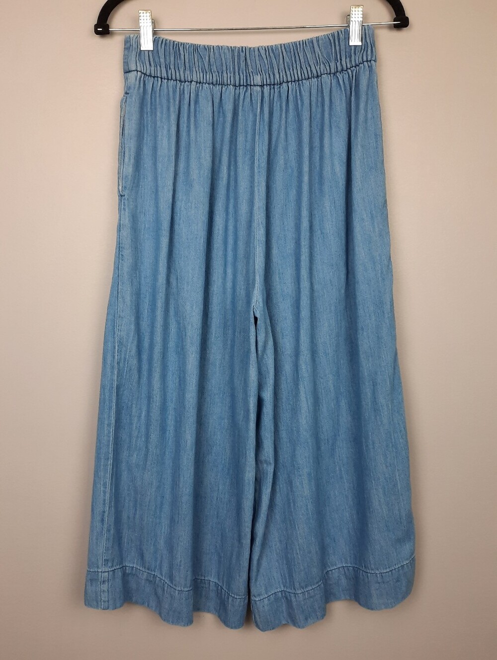 Madewell Chambray Huston High Rise Pull On Wide Leg Crop Pants size Small - Picture 4 of 16